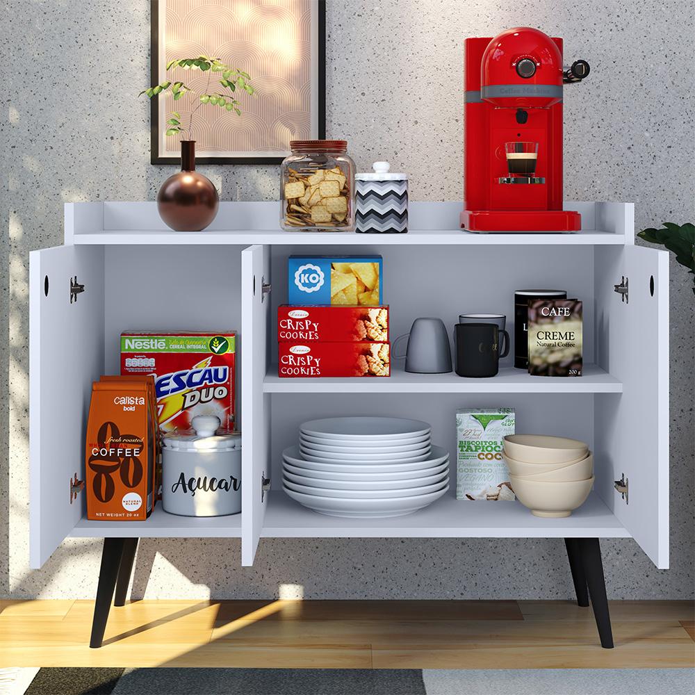 Aparador Buffet Balcão Compacto 90 cm Multiuso Decoração Sala Jantar Estar Escritório Wood New- Branco - RPM Móveis