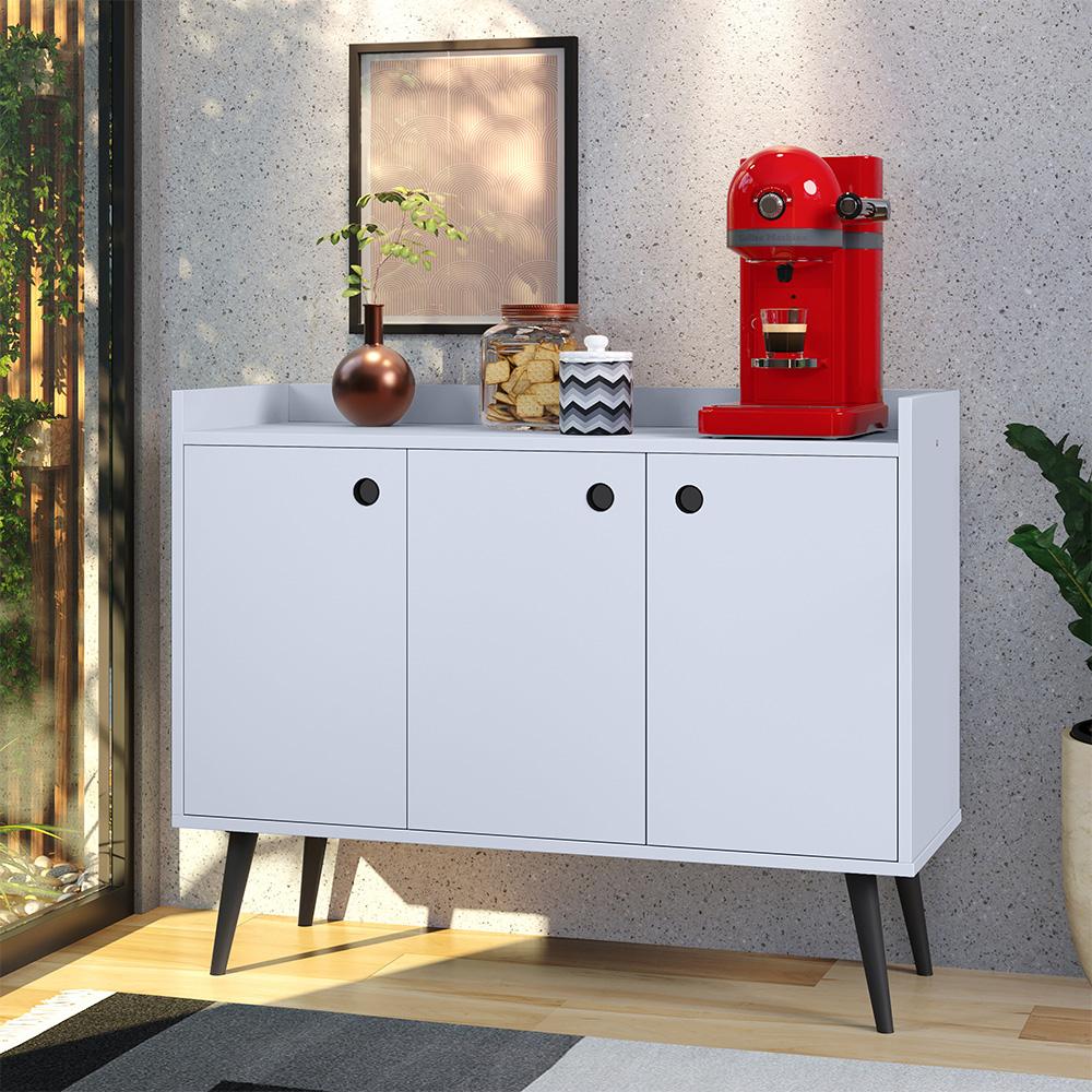 Aparador Buffet Balcão Compacto 90 cm Multiuso Decoração Sala Jantar Estar Escritório Wood New- Branco - RPM Móveis