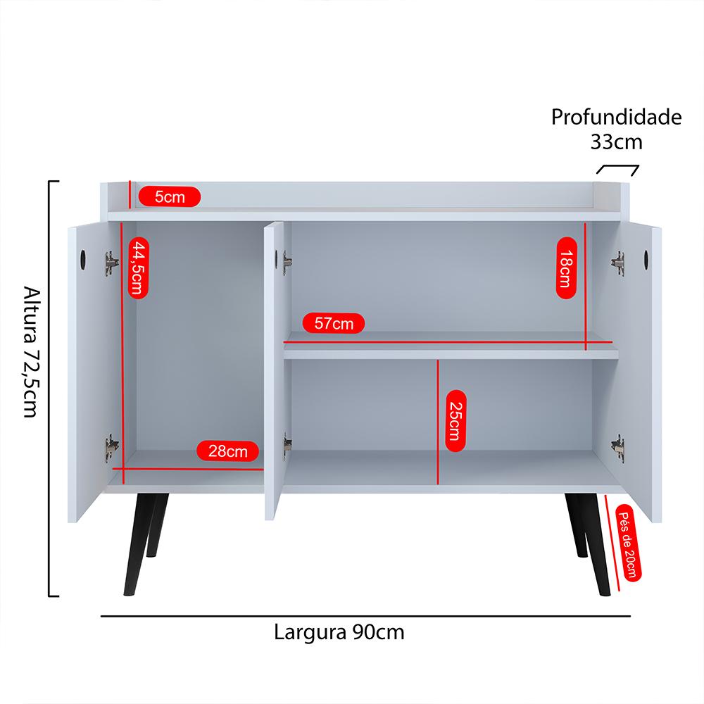 Aparador Buffet Balcão Compacto 90 cm Multiuso Decoração Sala Jantar Estar Escritório Wood New- Branco - RPM Móveis