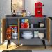 Aparador Buffet Balcão Compacto 90 cm Multiuso Decoração Sala Jantar Estar Escritório Wood New- Cinza/ Ripado - RPM Móveis