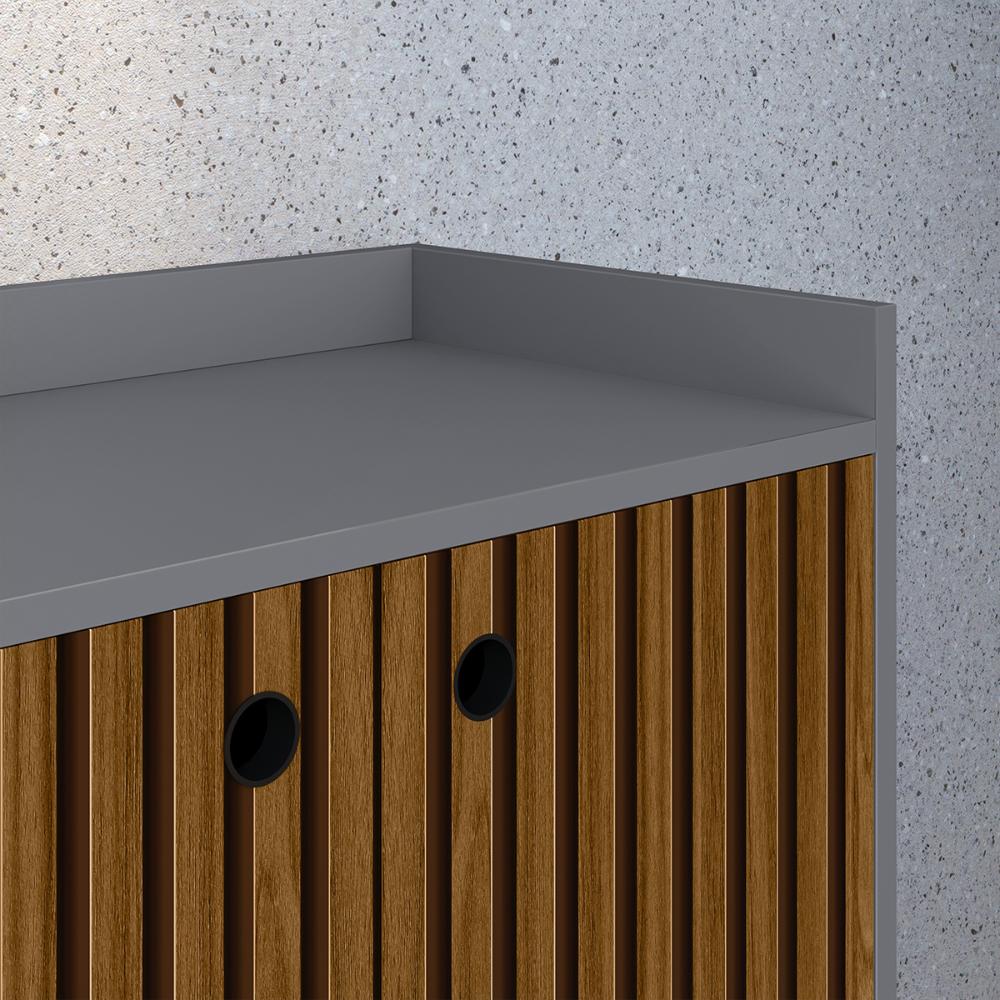 Aparador Buffet Balcão Compacto 90 cm Multiuso Decoração Sala Jantar Estar Escritório Wood New- Cinza/ Ripado - RPM Móveis