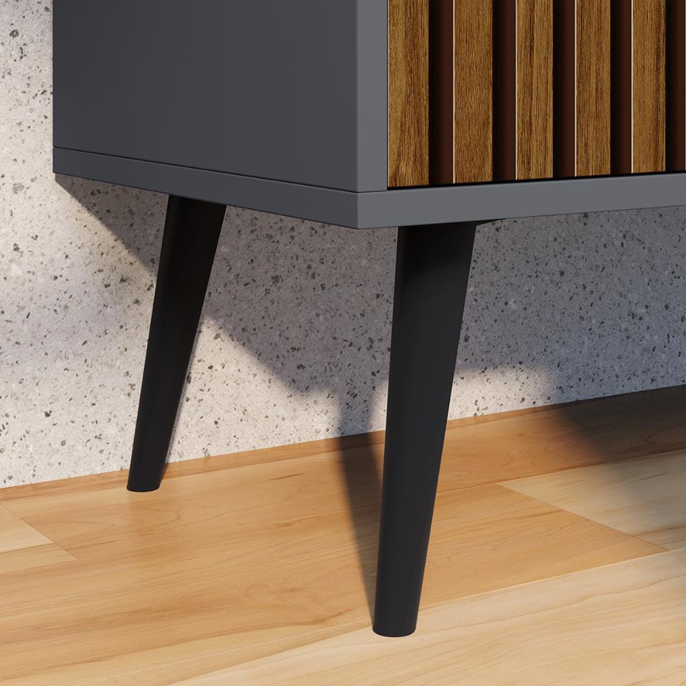 Aparador Buffet Balcão Compacto 90 cm Multiuso Decoração Sala Jantar Estar Escritório Wood New- Cinza/ Ripado - RPM Móveis
