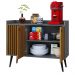 Aparador Buffet Balcão Compacto 90 cm Multiuso Decoração Sala Jantar Estar Escritório Wood New- Cinza/ Ripado - RPM Móveis