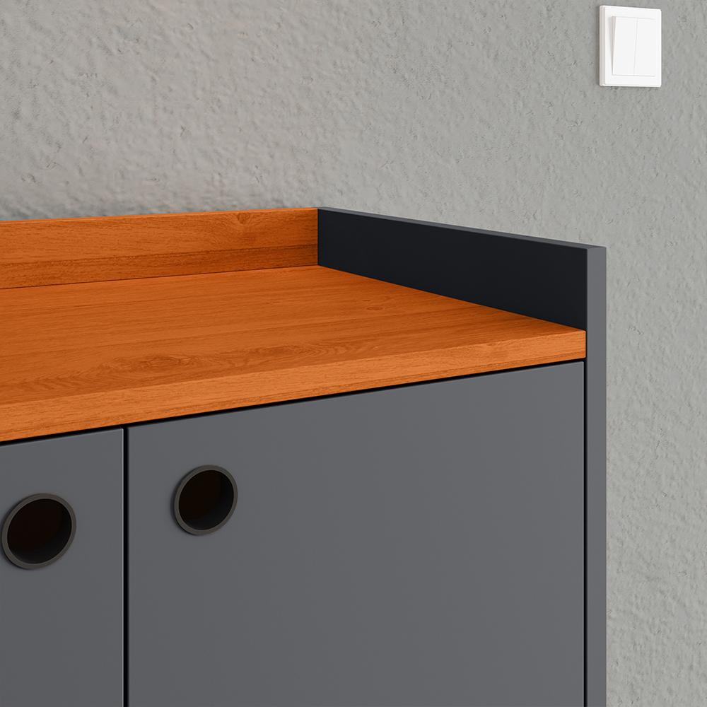 Aparador Buffet Dallas Pés Palito Retrô 4 Portas Decoração Sala Jantar Cantinho Café - Cinza/Cinamomo - RPM Móveis