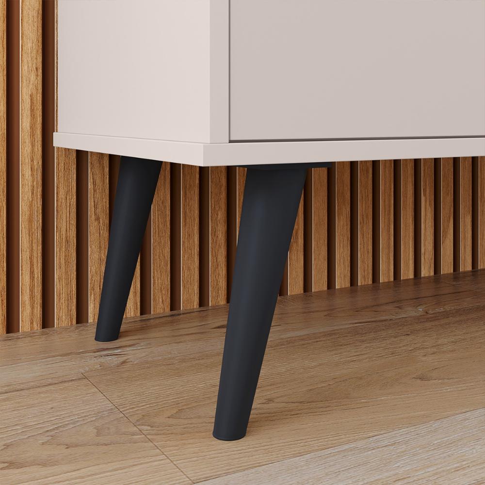 Aparador Buffet Kiev Cantinho Café 4 Portas Puxador Concha Prateleira Interna Organizadora Pés Retrô - Off White/Cinamomo - RPM Móveis