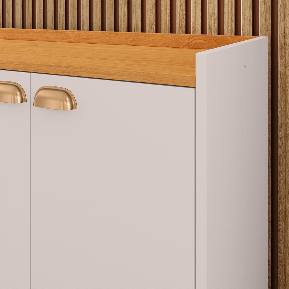 Aparador Buffet Kiev Cantinho Café 4 Portas Puxador Concha Prateleira Interna Organizadora Pés Retrô - Off White/Cinamomo - RPM Móveis