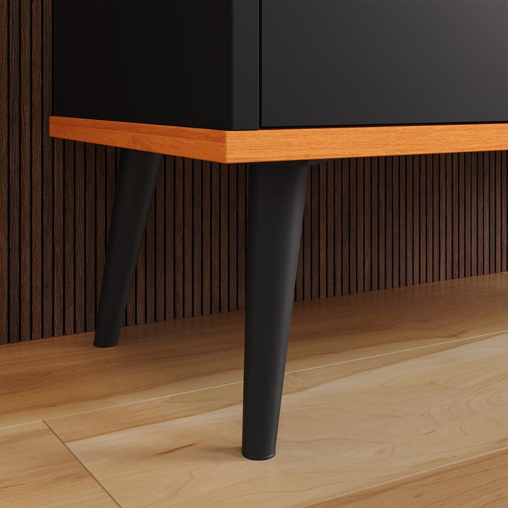 Aparador Buffet Madero Barzinho Adega 5 Garrafas 2 Portas Puxadores Concha Cantinho Café Decoração Sala - Preto/Cinamomo - RPM Móveis
