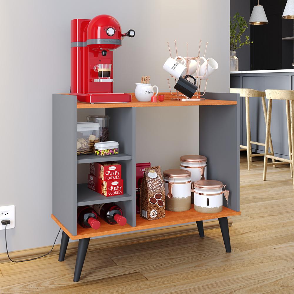 Aparador Buffet Maria Cantinho Café Nicho Decoração Cozinha Sala Jantar Organizador - Cinza-Cinamomo - RPM Móveis