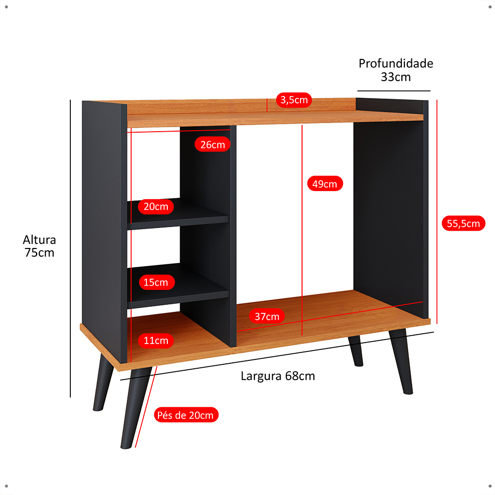 Aparador Buffet Maria Cantinho Café Nicho Decoração Cozinha Sala Jantar Organizador - Preto/Cinamomo - RPM Móveis