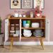 Aparador Buffet Wood Prime 3 Portas Cantinho Café Prateleira Organizadora Pés Palito Decoração Retrô - Nature-Off White - RPM Móveis