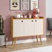 Aparador Buffet Wood Prime 3 Portas Cantinho Café Prateleira Organizadora Pés Palito Decoração Retrô - Nature-Off White - RPM Móveis