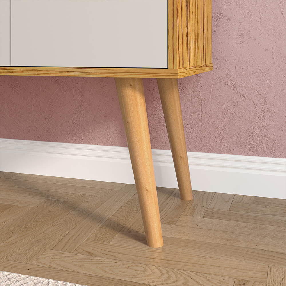 Aparador Buffet Wood Prime 3 Portas Cantinho Café Prateleira Organizadora Pés Palito Decoração Retrô - Nature-Off White - RPM Móveis