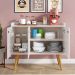 Aparador Buffet Wood Prime 3 Portas Cantinho Café Prateleira Organizadora Pés Palito Decoração Retrô - Off White - RPM Móveis