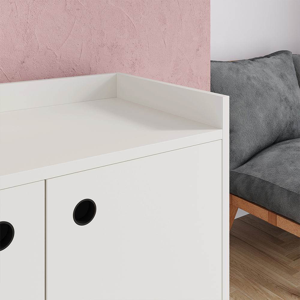 Aparador Buffet Wood Prime 3 Portas Cantinho Café Prateleira Organizadora Pés Palito Decoração Retrô - Off White - RPM Móveis