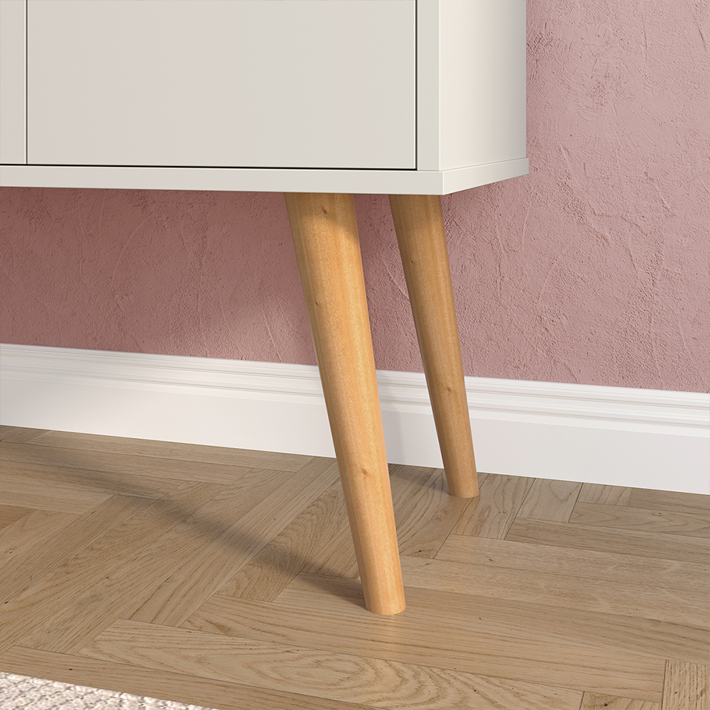 Aparador Buffet Wood Prime 3 Portas Cantinho Café Prateleira Organizadora Pés Palito Decoração Retrô - Off White - RPM Móveis