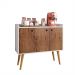 Aparador Buffet Wood Prime 3 Portas Cantinho Café Prateleira Organizadora Pés Palito Decoração Retrô - Off White-Freijó - RPM Móveis