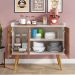 Aparador Buffet Wood Prime 3 Portas Cantinho Café Prateleira Organizadora Pés Palito Decoração Retrô - Off White-Freijó - RPM Móveis