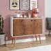 Aparador Buffet Wood Prime 3 Portas Cantinho Café Prateleira Organizadora Pés Palito Decoração Retrô - Off White-Freijó - RPM Móveis
