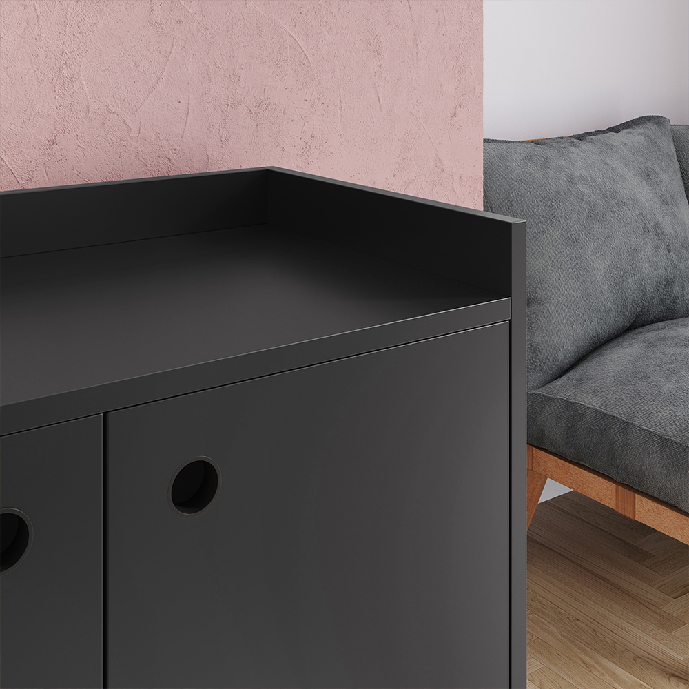 Aparador Buffet Wood Prime 3 Portas Cantinho Café Prateleira Organizadora Pés Palito Decoração Retrô - Preto - RPM Móveis