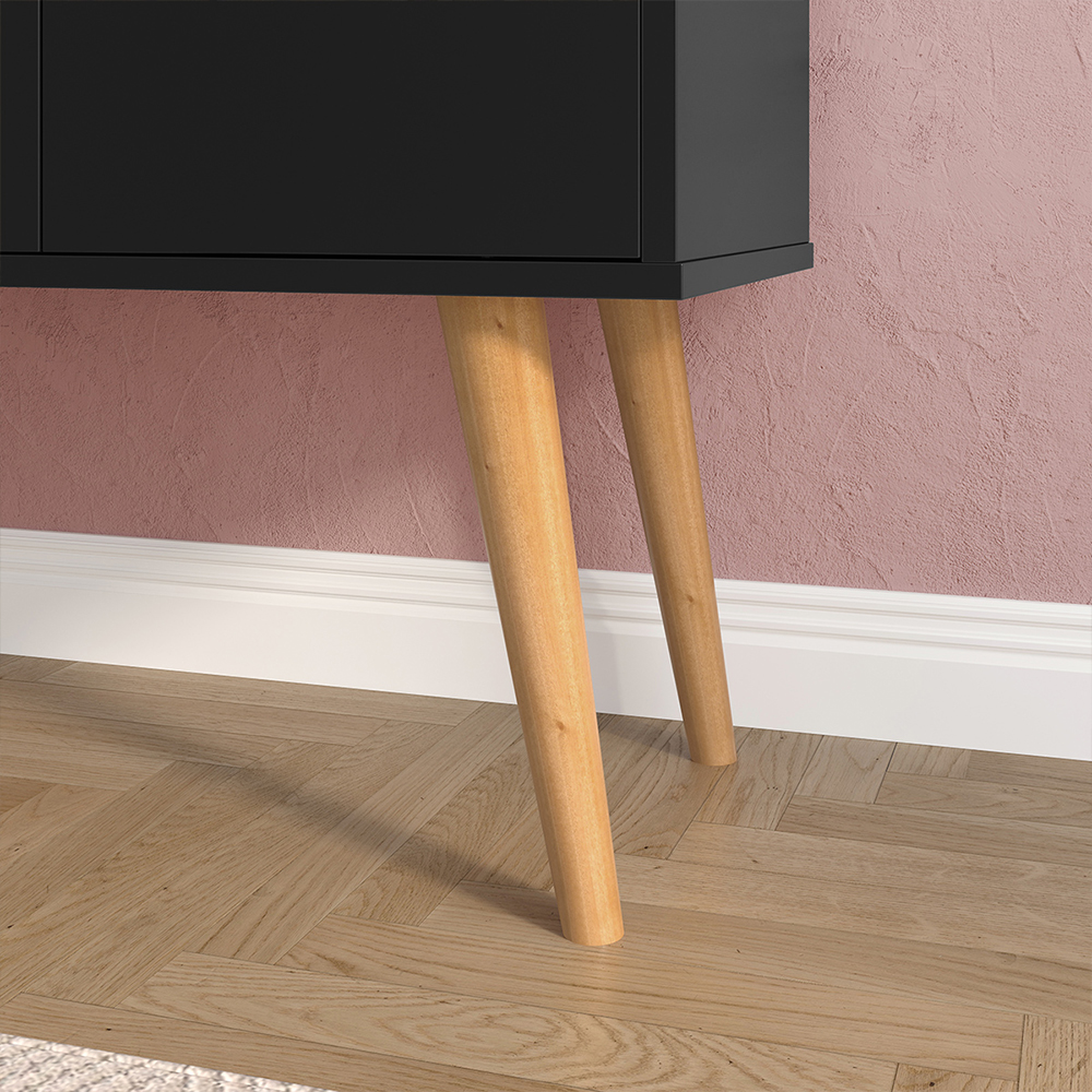 Aparador Buffet Wood Prime 3 Portas Cantinho Café Prateleira Organizadora Pés Palito Decoração Retrô - Preto - RPM Móveis
