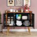 Aparador Buffet Wood Prime 3 Portas Cantinho Café Prateleira Organizadora Pés Palito Decoração Retrô - Preto-Nature - RPM Móveis