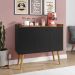Aparador Buffet Wood Prime 3 Portas Cantinho Café Prateleira Organizadora Pés Palito Decoração Retrô - Preto-Nature - RPM Móveis