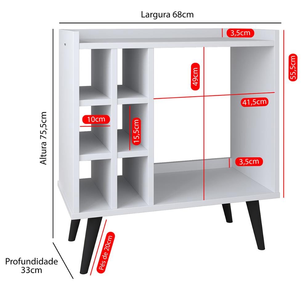Aparador Decorativo Compacto com Adega Cantinho Café Bar Sala Escritório Apartamento Área Gourmet Moderno – Baden Branco – RPM