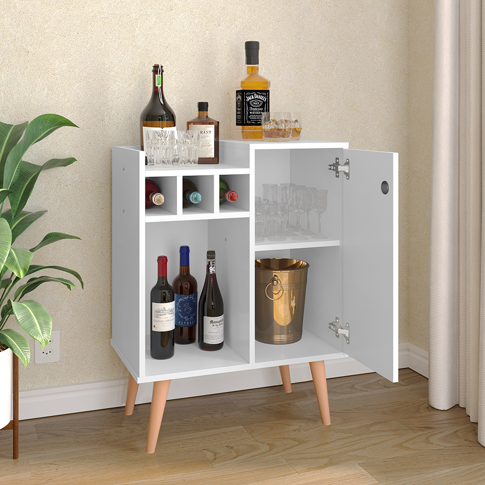 Aparador Moderno Retrô com Adega e Porta Cantinho Sala Estar Pequeno Nala Branco - Lojas RPM