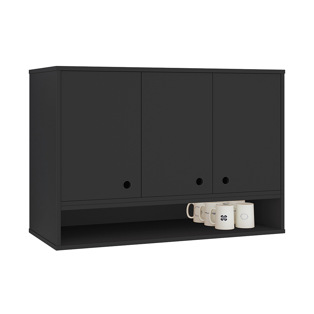 Armário Compacto 3 Portas Suspensa Jessica cor Preto