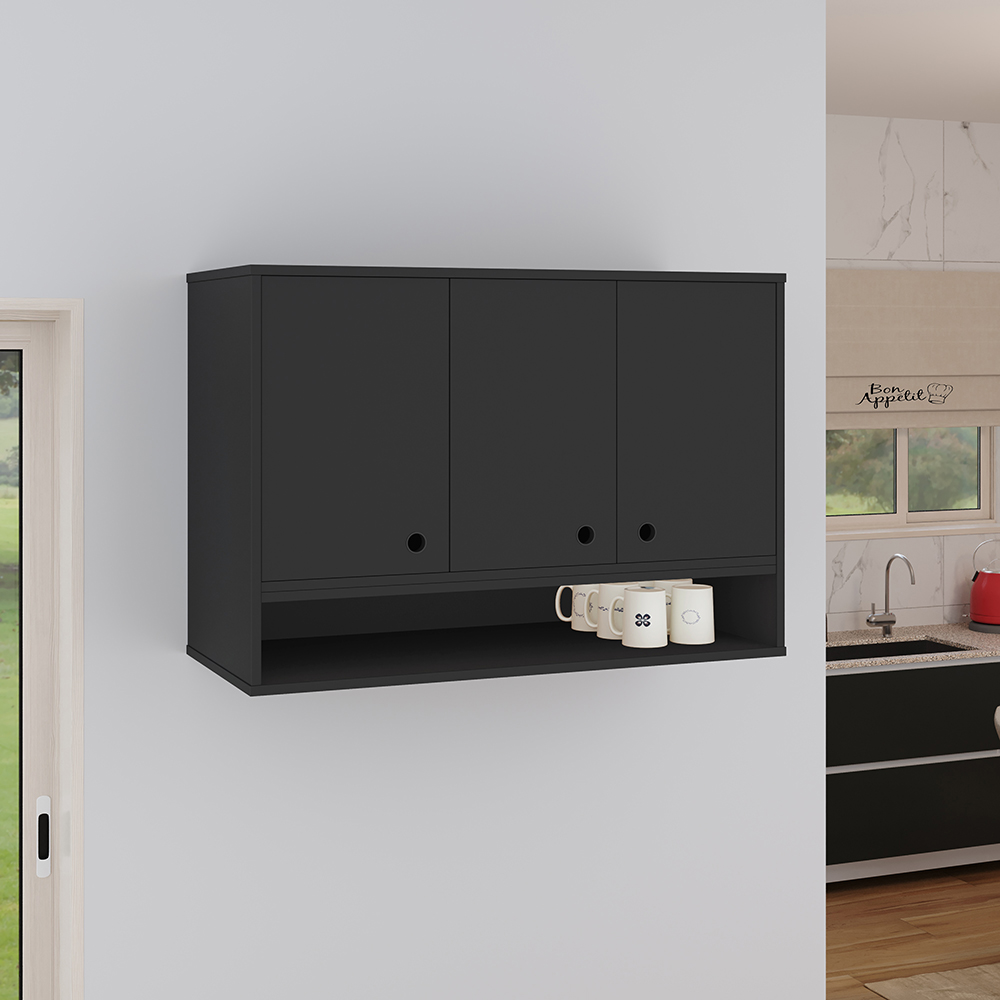 Armário Compacto 3 Portas Suspensa Jessica cor Preto