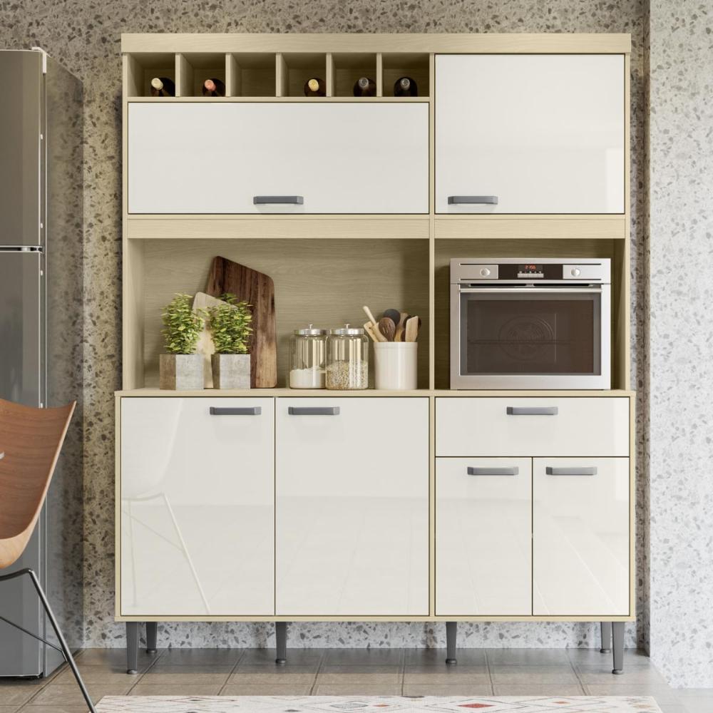 Armário Cozinha Dakota 1.6 Adega Porta Superior Basculante Gaveta com Organizador de Talheres - Carvalho/Off White - Lojas RPM