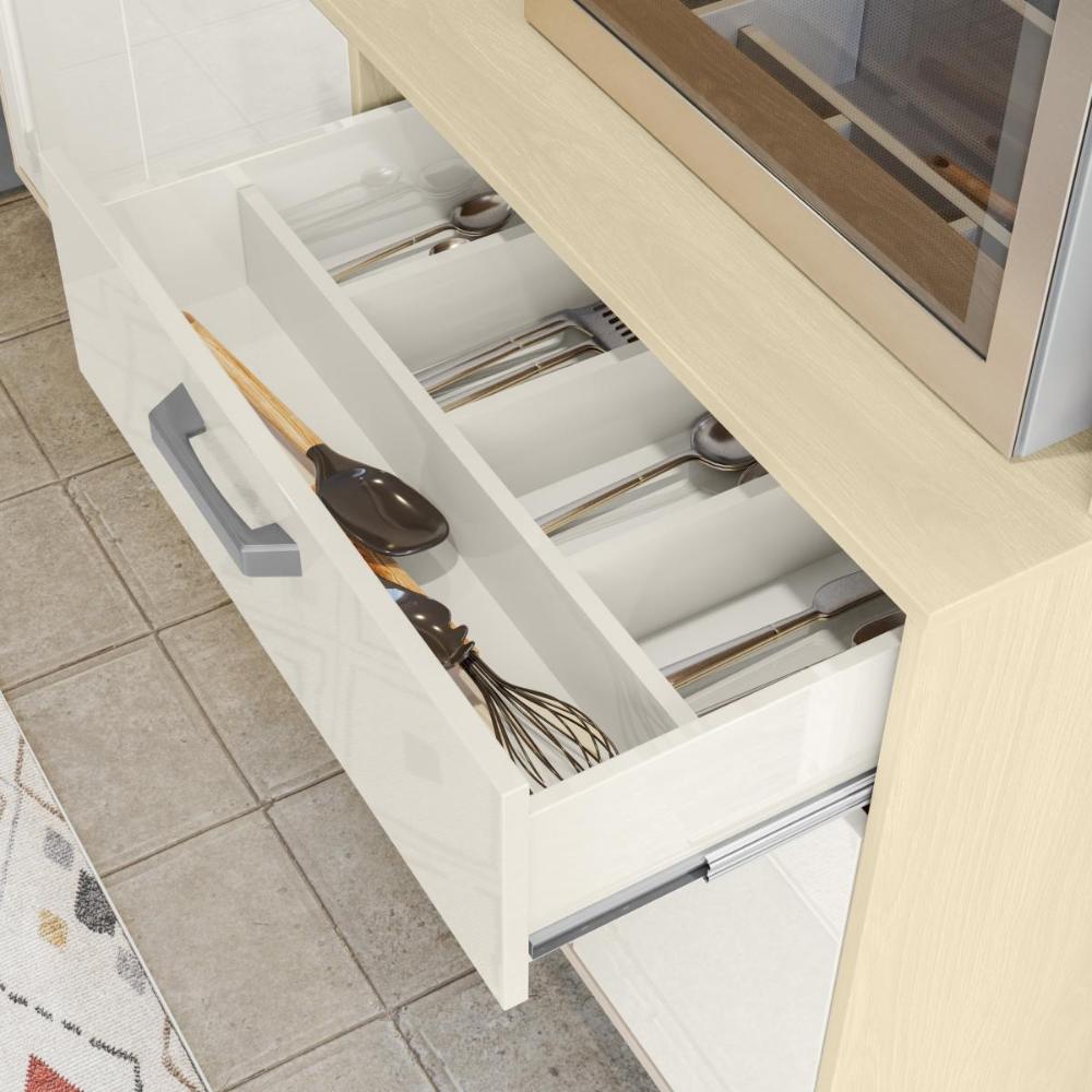 Armário Cozinha Dakota 1.6 Adega Porta Superior Basculante Gaveta com Organizador de Talheres - Carvalho/Off White - Lojas RPM