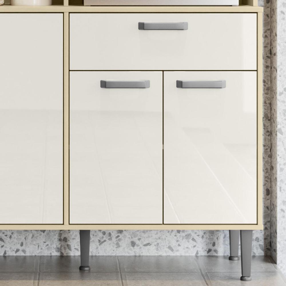 Armário Cozinha Dakota 1.6 Adega Porta Superior Basculante Gaveta com Organizador de Talheres - Carvalho/Off White - Lojas RPM