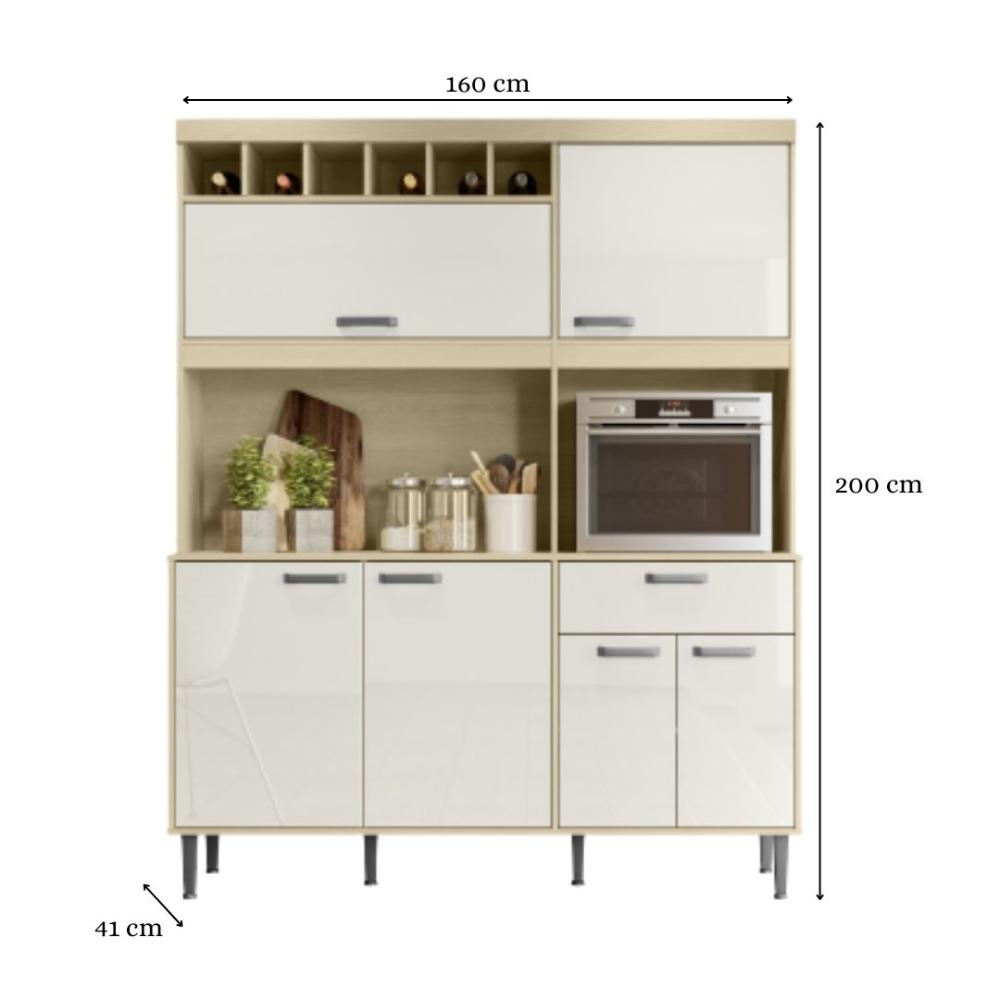 Armário Cozinha Dakota 1.6 Adega Porta Superior Basculante Gaveta com Organizador de Talheres - Carvalho/Off White - Lojas RPM