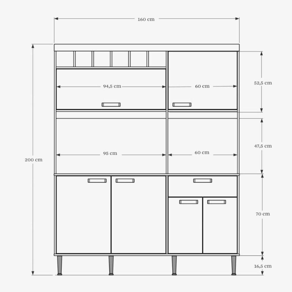 Armário Cozinha Dakota 1.6 Adega Porta Superior Basculante Gaveta com Organizador de Talheres - Carvalho/Off White - Lojas RPM