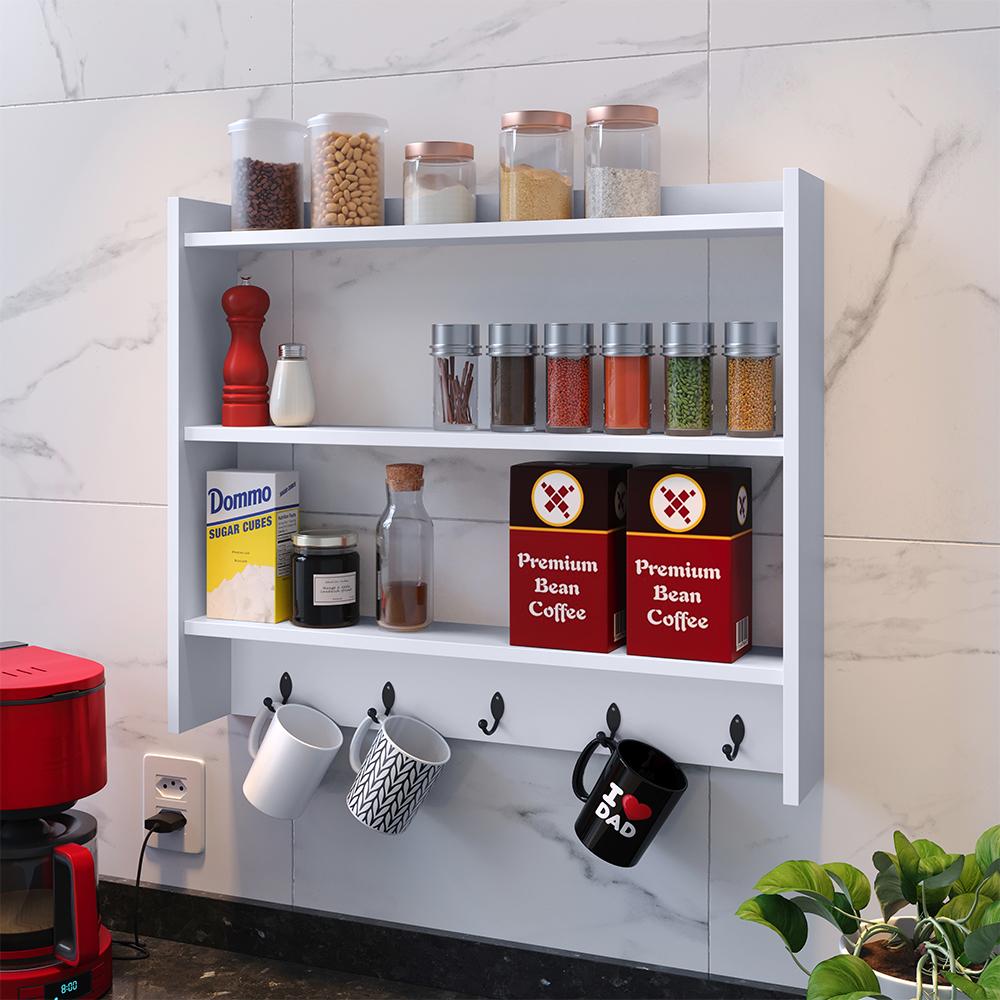 Armário Suspenso Suporte Xícaras Armarinho Amélia Nicho Organizadora Decoração Cozinha Ganchos Resistentes - Branco – RPM Móveis