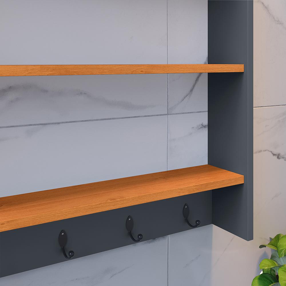 Armário Suspenso Suporte Xícaras Armarinho Amélia Nicho Organizadora Decoração Cozinha Ganchos Resistentes – Cinza/Cinamomo – RPM Móveis
