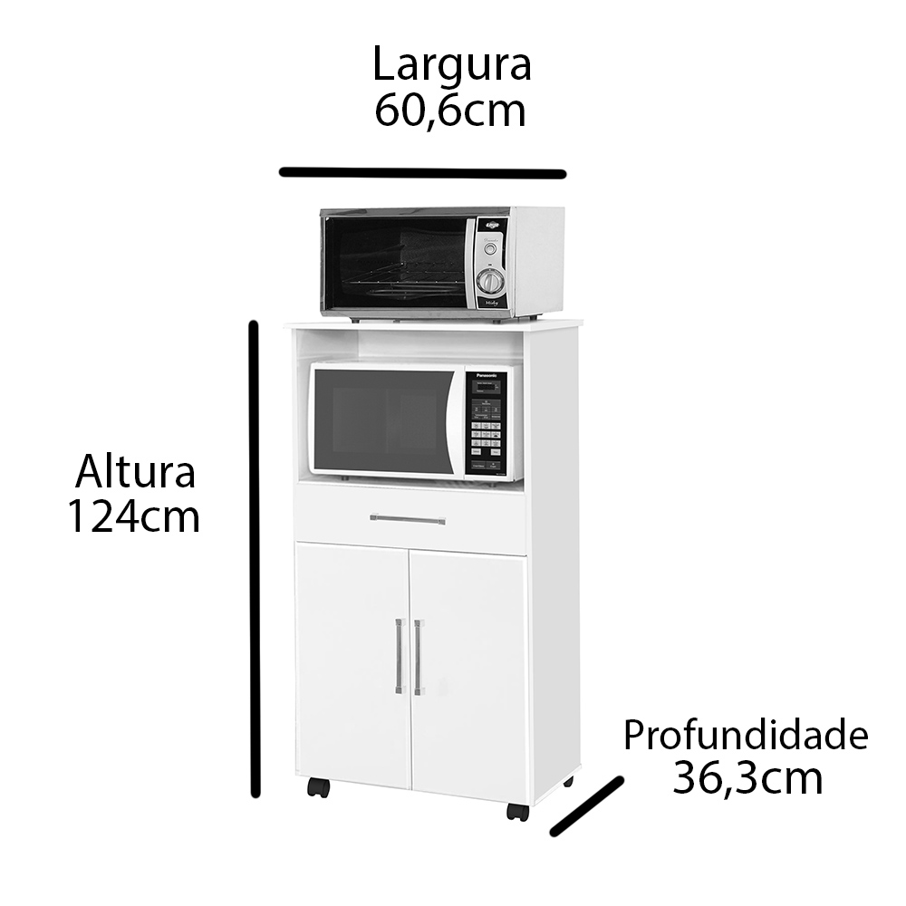 Balcão Multiuso com 2 Portas e Gaveta Ipê - Branco - Móveis Primus