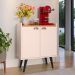 Buffet Linea 2 Portas Cantinho Café Decoração Cozinha Sala Estar Jantar Puxador Concha Prateleiras Off White/Cinamomo– RPM Móveis