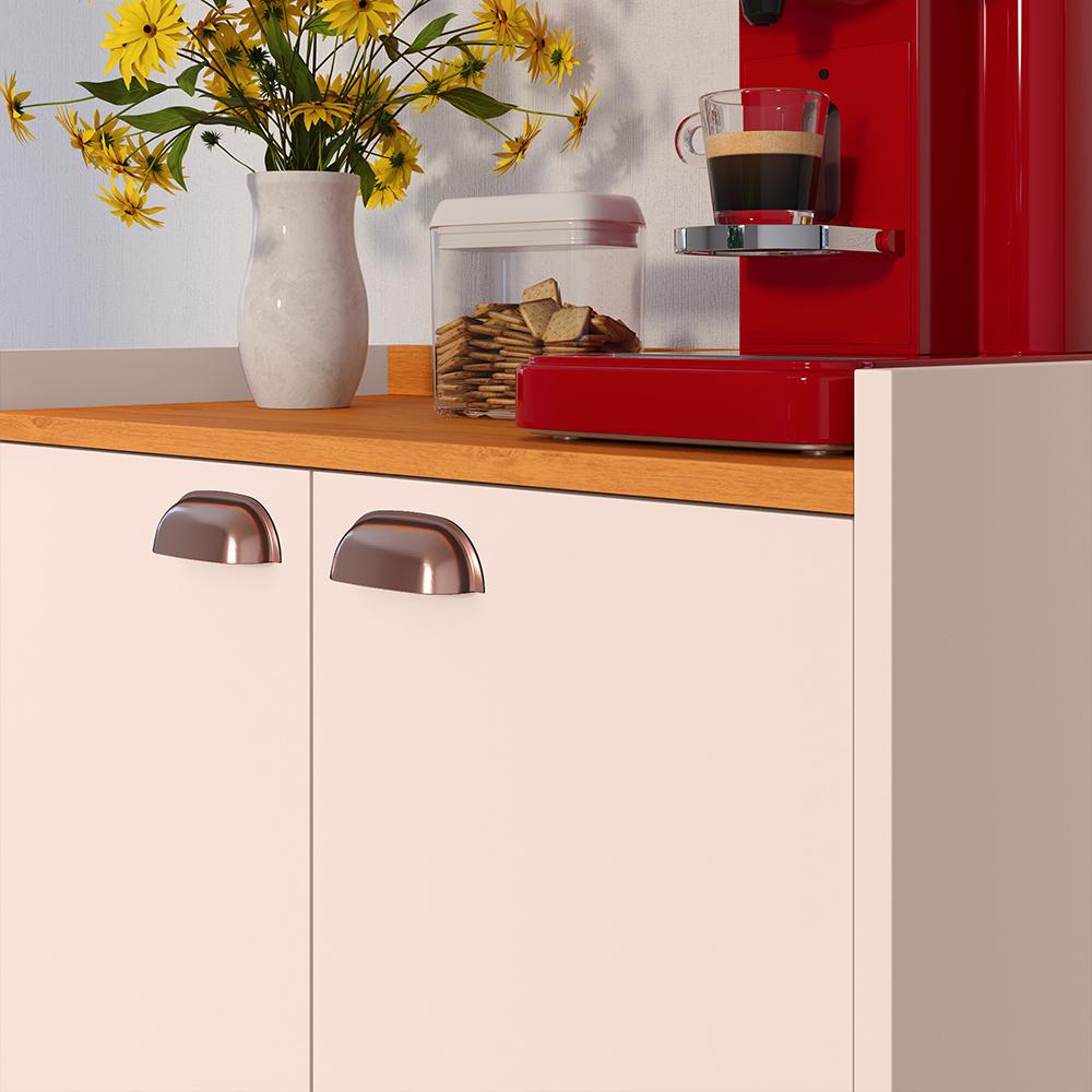 Buffet Linea 2 Portas Cantinho Café Decoração Cozinha Sala Estar Jantar Puxador Concha Prateleiras Off White/Cinamomo– RPM Móveis