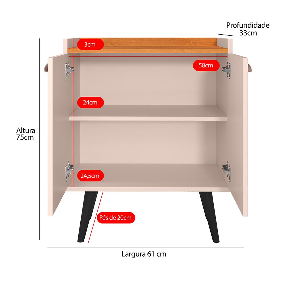 Buffet Linea 2 Portas Cantinho Café Decoração Cozinha Sala Estar Jantar Puxador Concha Prateleiras Off White/Cinamomo– RPM Móveis