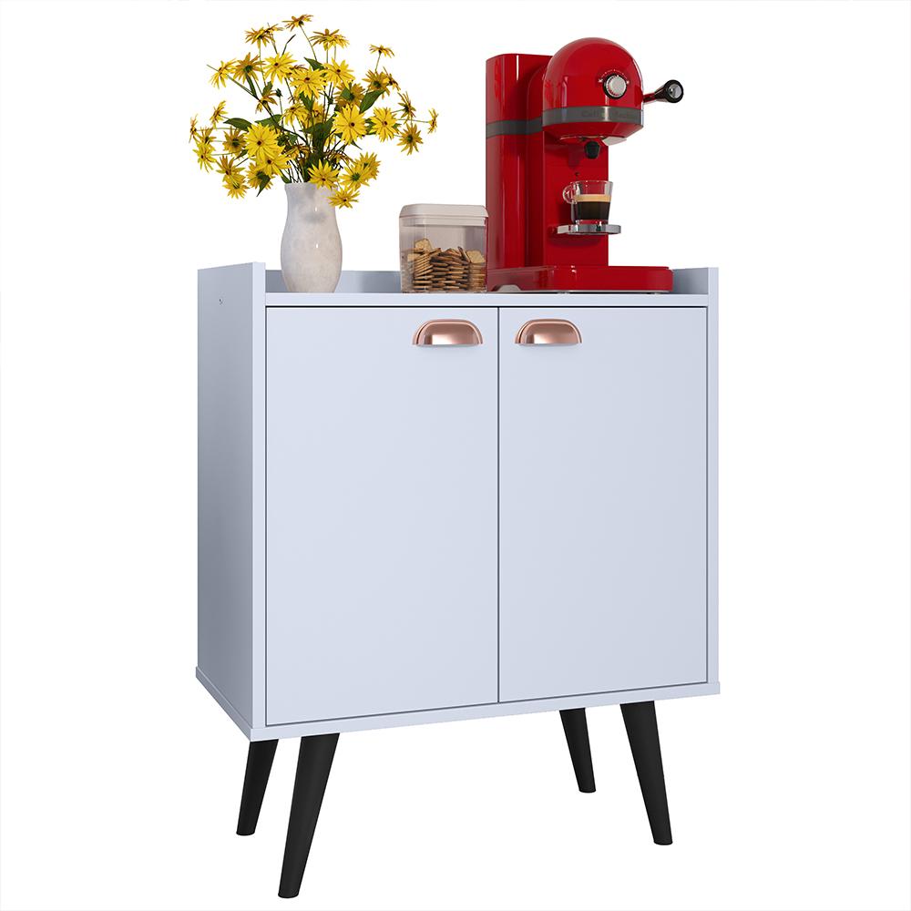 Buffet Linea 2 Portas Cantinho Café Decoração Cozinha Sala Jantar Estilo Retrô Puxador Concha Prateleiras Organizadoras Branco – RPM Móveis
