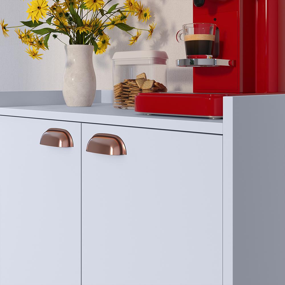 Buffet Linea 2 Portas Cantinho Café Decoração Cozinha Sala Jantar Estilo Retrô Puxador Concha Prateleiras Organizadoras Branco – RPM Móveis