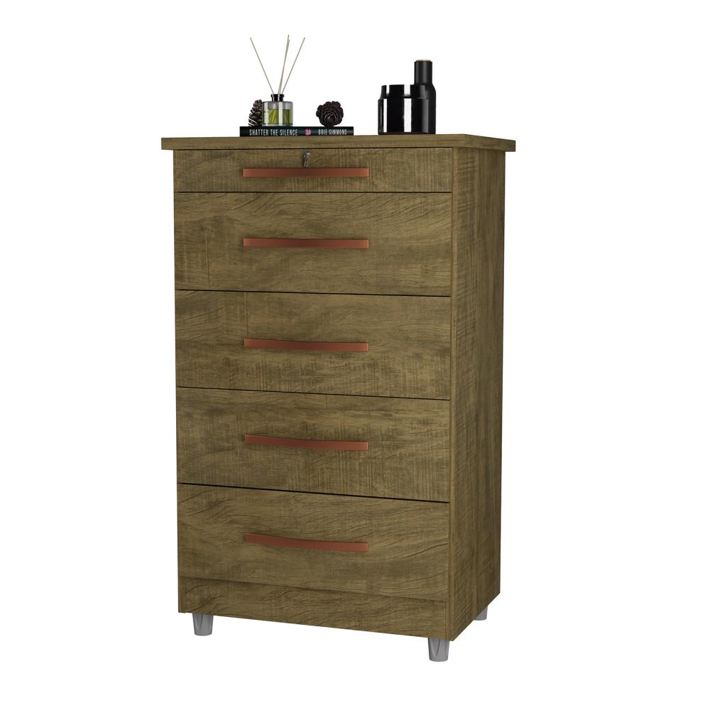 Cômoda Emas 5 Gavetas com 1 Chave – Amendoa Wood – Móveis Primus