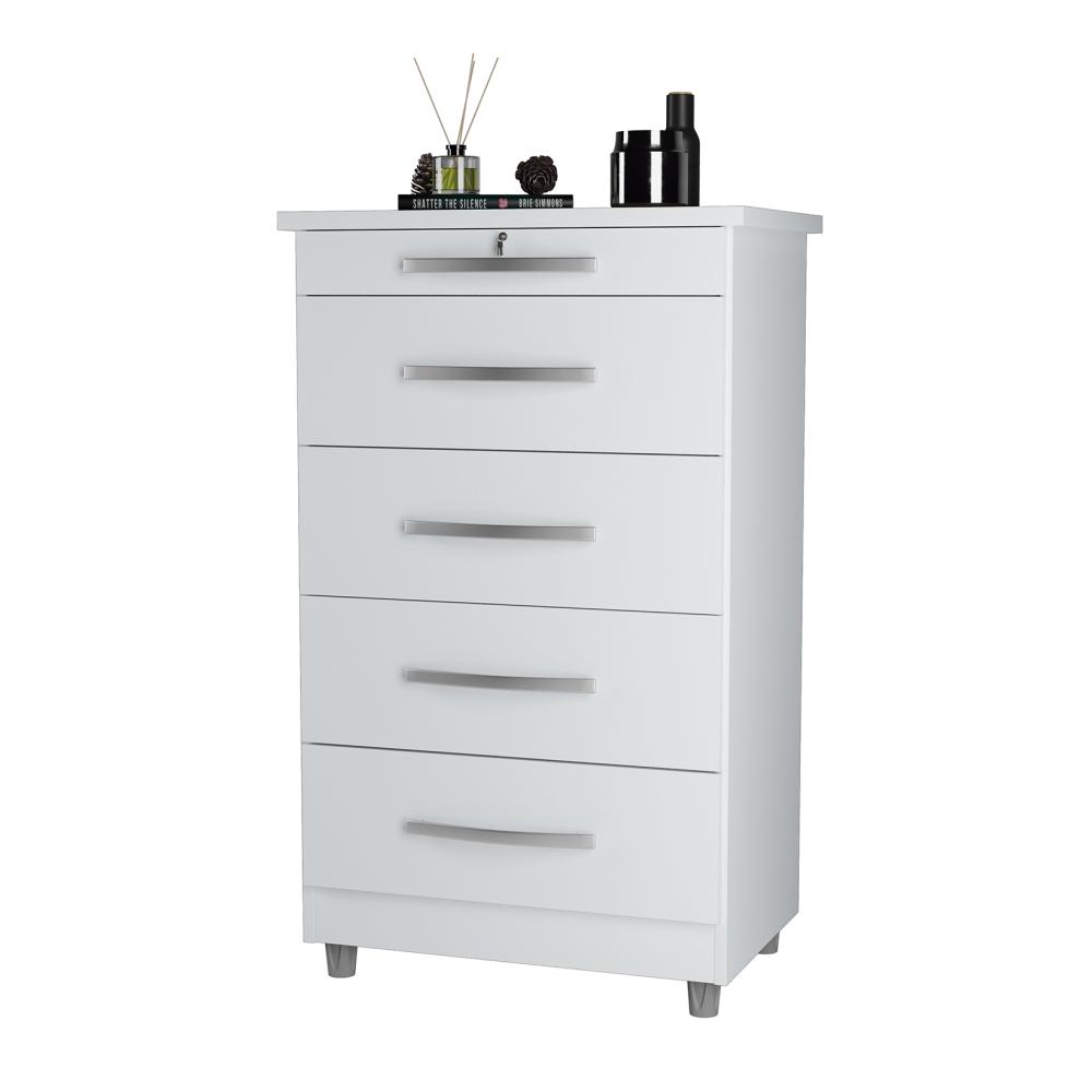 Cômoda Emas 5 Gavetas com 1 Chave – Branco – Móveis Primus