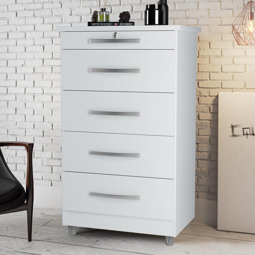 Cômoda Emas 5 Gavetas com 1 Chave – Branco – Móveis Primus