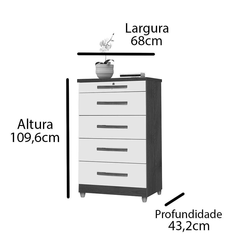 Cômoda Emas 5 Gavetas com 1 Chave – Mel com Pérola – Móveis Primus