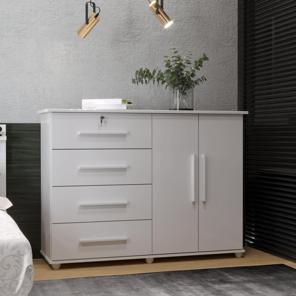 Cômoda Organizadora Com Prateleira Interna E 4 Gavetas Jade New - Branco - MiraRack Móveis