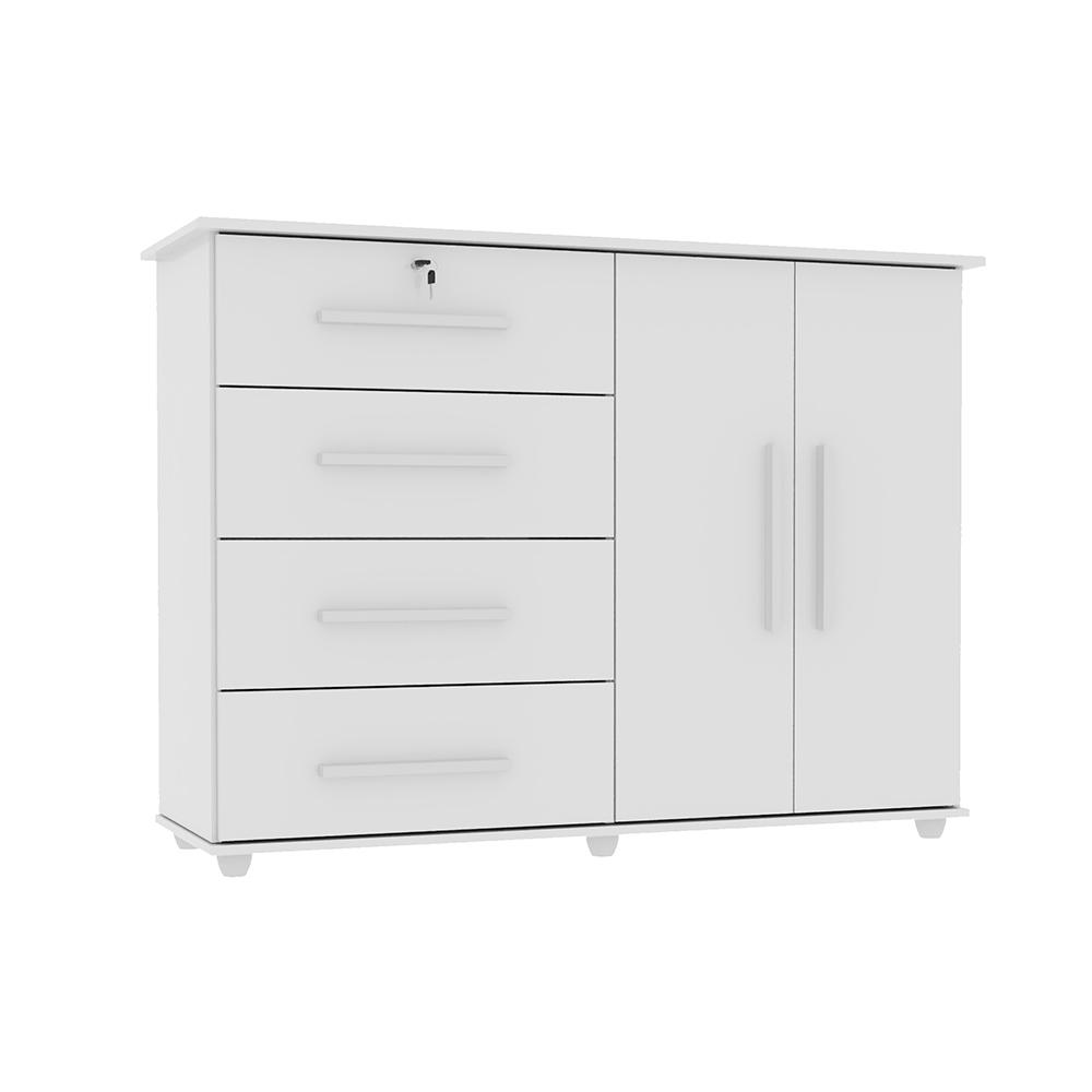 Cômoda Organizadora Com Prateleira Interna E 4 Gavetas Jade New - Branco - MiraRack Móveis