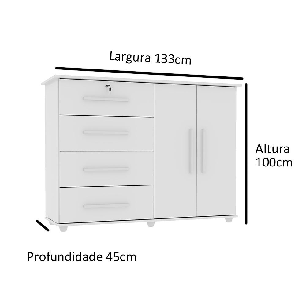 Cômoda Organizadora Com Prateleira Interna E 4 Gavetas Jade New - Branco - MiraRack Móveis